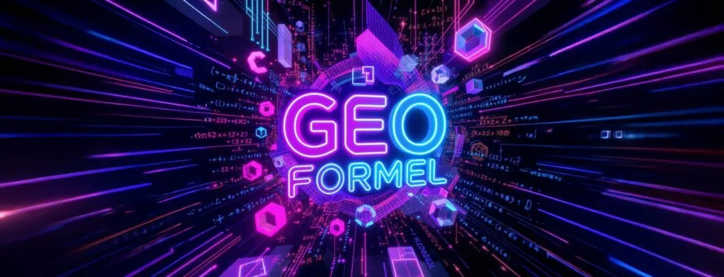 Neonfarbiger Schriftzug: "GEO Formel"