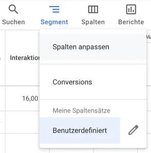 Google Ads Oberfläche Berichtsspalten anpassen