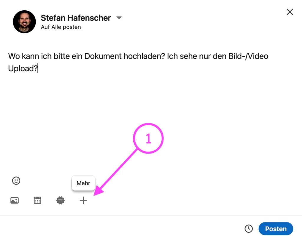 LinkedIn: Dokument-Upload beim Erstellen eines Karussell-Beitrags
