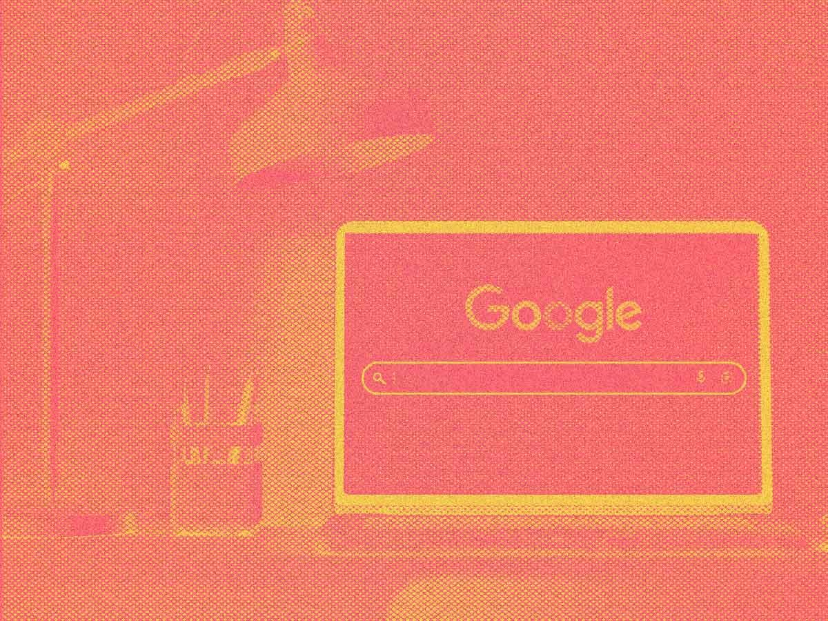 Illustration eines Google-Suchfelds auf einem Monitor mit orangem Farbfilter – Symbol für Google Ads.