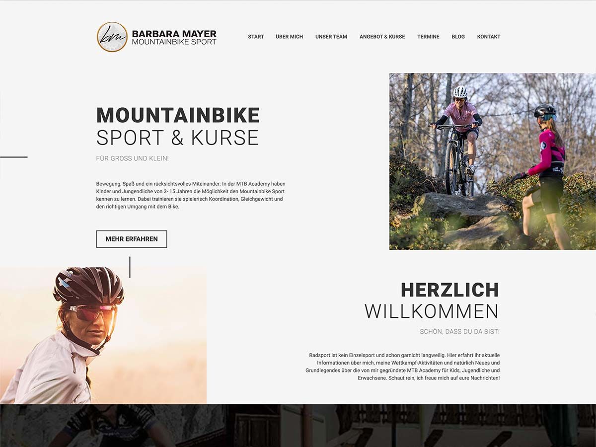 Startseite von Barbara Mayer Mountainbike Sport mit Kursinfos, Training und Willkommensbotschaft für Kinder & Jugendliche.