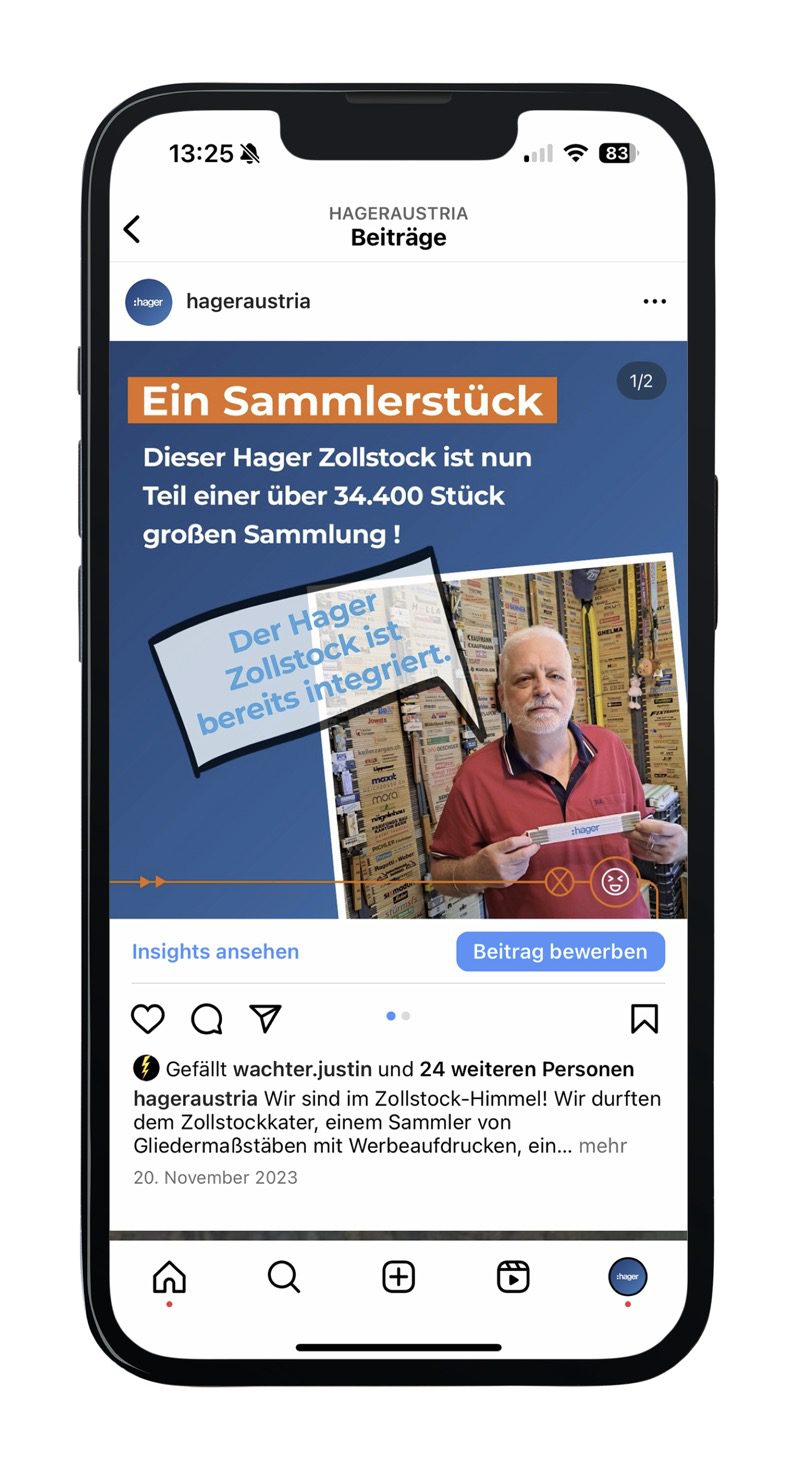 Social Media & Content Marketing für Hager Österreich 5 Instagram-Post von hageraustria: Hager-Zollstock wird Teil einer Sammlung mit über 34.400 Gliedermessstäben.