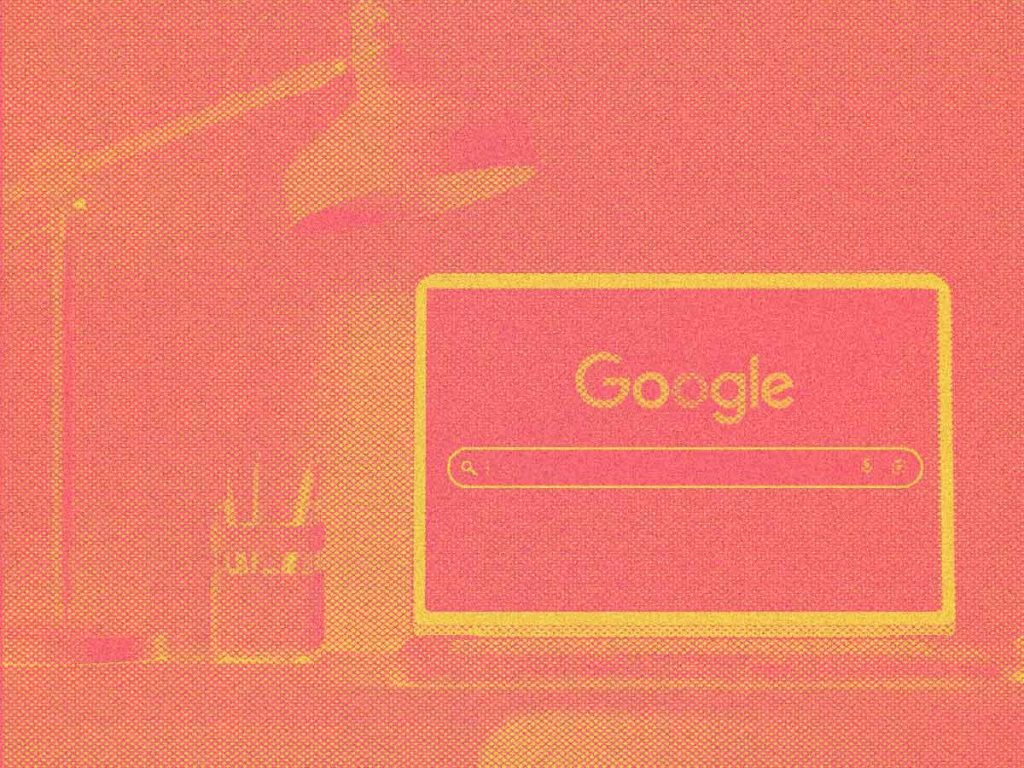 Illustration eines Google-Suchfelds auf einem Monitor mit orangem Farbfilter – Symbol für Google Ads.