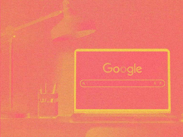 Illustration eines Google-Suchfelds auf einem Monitor mit orangem Farbfilter – Symbol für Google Ads.