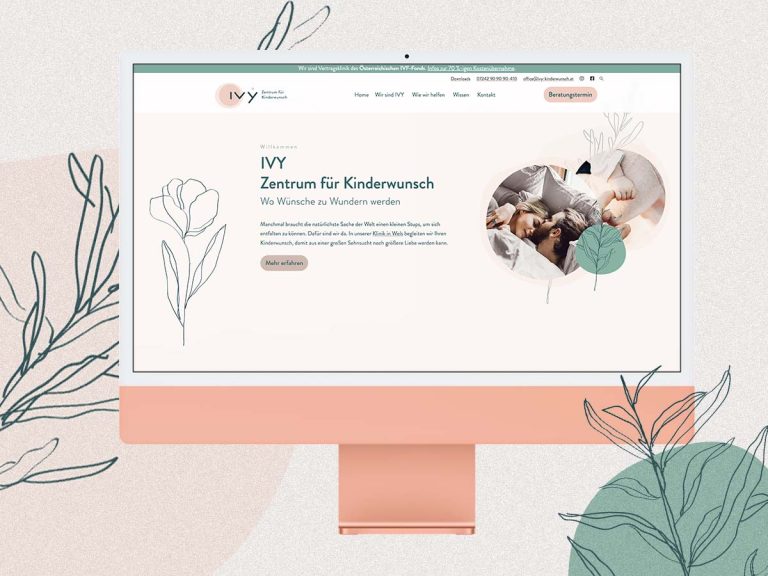 Mockup mit imac und geöffneter IVY Kinderwunsch Website