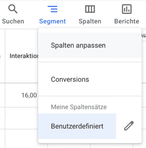 Google Ads Oberfläche Berichtsspalten anpassen