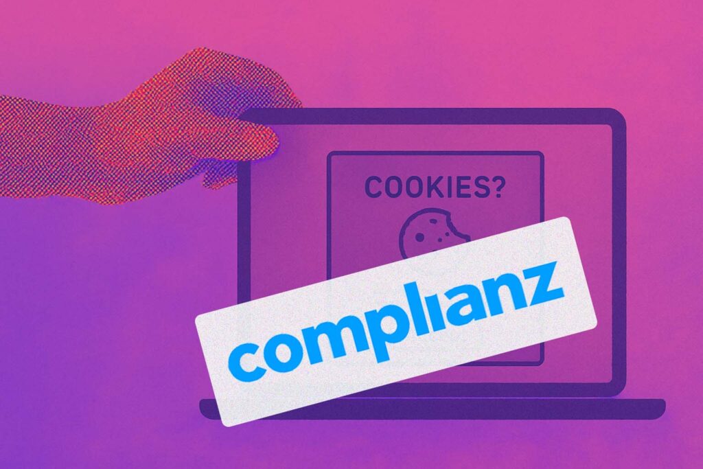 Eine Hand klappt einen Laptop zu, auf welchem ein Cookie Banner zu sehen ist