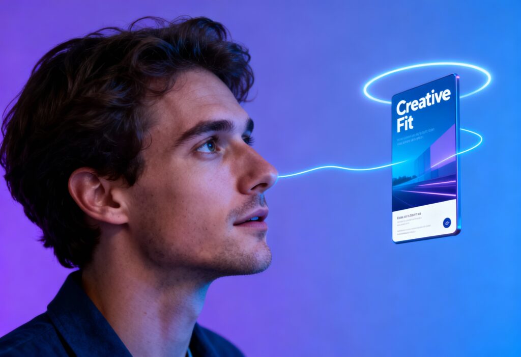 Mann schaut auf sein Handy - ihm wird die  für ihn passendste Anzeige abgespielt