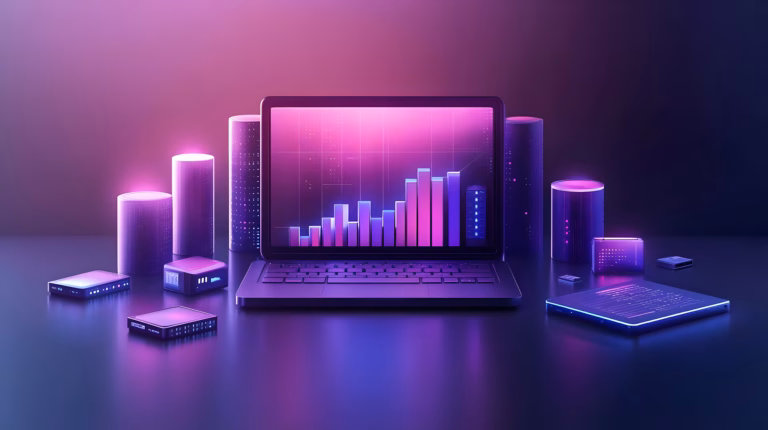 Laptop mit Balkendiagramm auf dem Bildschirm