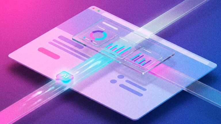 Abstrakte Darstellung von KI und Datenanalyse mit leuchtenden, transparenten Elementen.