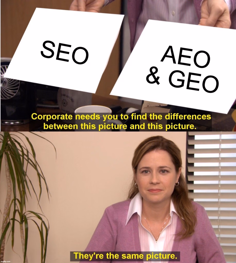 SEO, GEO oder AEO? Wie dein Unternehmen zur Antwort wird 1 meme seo geo aeo
