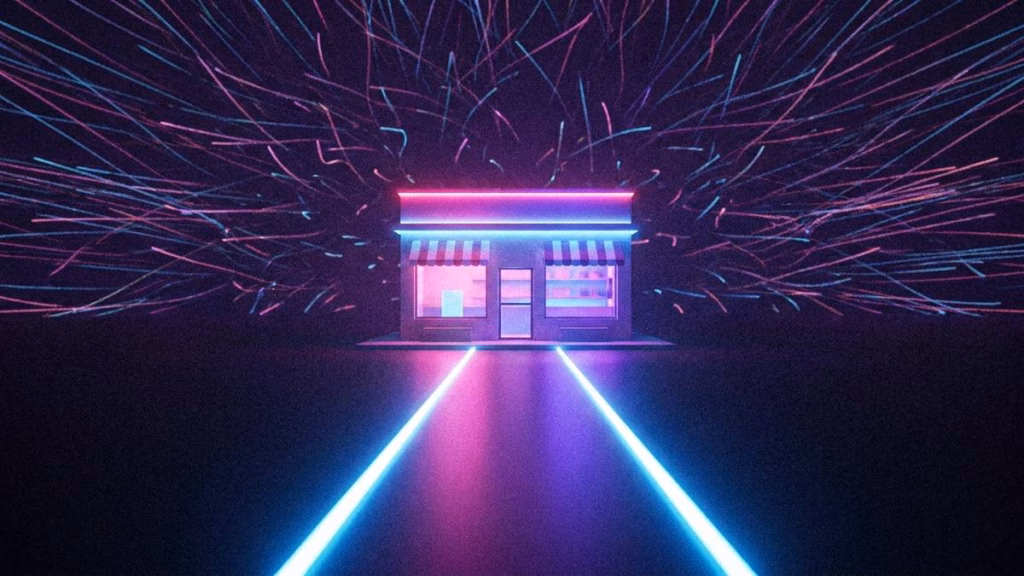 SEO-Maßnahmen, die wirklich Traffic bringen: Der Priorisierungs-Guide 37 Ein Geschäft im Neonlicht mit schwebenden Linien.